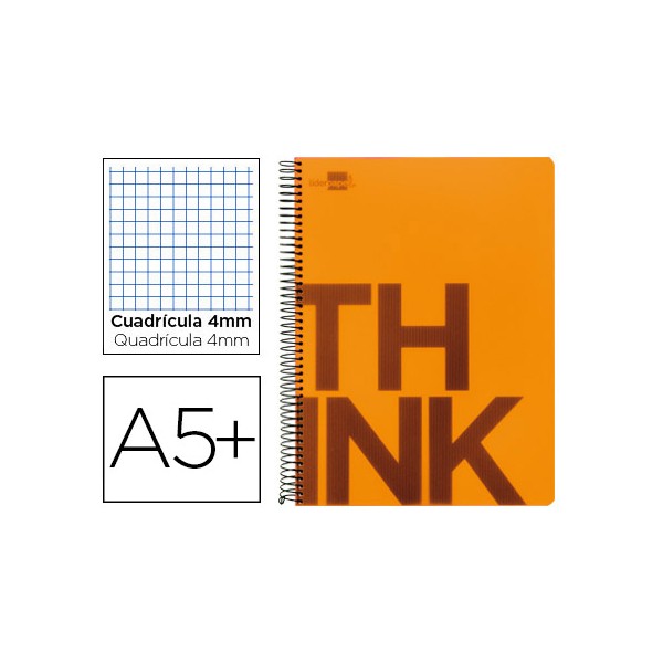 Cuaderno espiral liderpapel cuarto think tapa plastico 80h 80 gr cuadro 4mm con margen color naranja. Cuaderno espiral liderpapel cuarto think tapa plastico 80h 80 gr cuadro 4mm con margen color naranja.