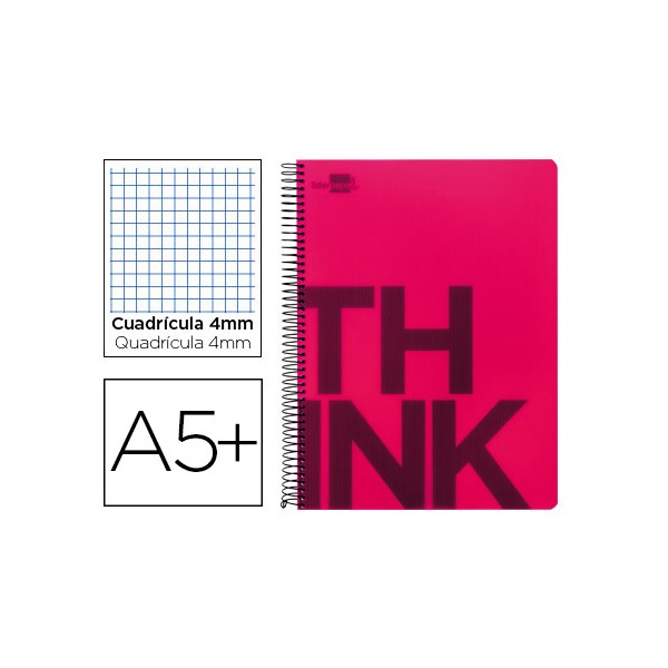 Cuaderno espiral liderpapel cuarto think tapa plastico 80h 80 gr cuadro 4mm con margen color rosa. Cuaderno espiral liderpapel cuarto think tapa plastico 80h 80 gr cuadro 4mm con margen color rosa.