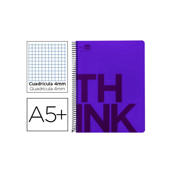 Cuaderno espiral liderpapel cuarto think tapa plastico 80h 80 gr cuadro 4mm con margen color violeta. Cuaderno espiral liderpapel cuarto think tapa plastico 80h 80 gr cuadro 4mm con margen color violeta.