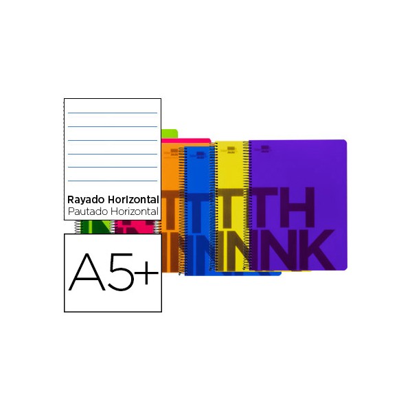 Cuaderno espiral liderpapel cuarto think tapa plastico 80h 80 gr horizontal con margen 6 colores surtidos. Cuaderno espiral liderpapel cuarto think tapa plastico 80h 80 gr horizontal con margen 6 colores surtidos.