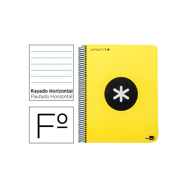 Cuaderno espiral liderpapel folio antartik tapa dura 80h 100 gr horizontal con margencolor amarillo fluor. Cuaderno espiral liderpapel folio antartik tapa dura 80h 100 gr horizontal con margencolor amarillo fluor.
