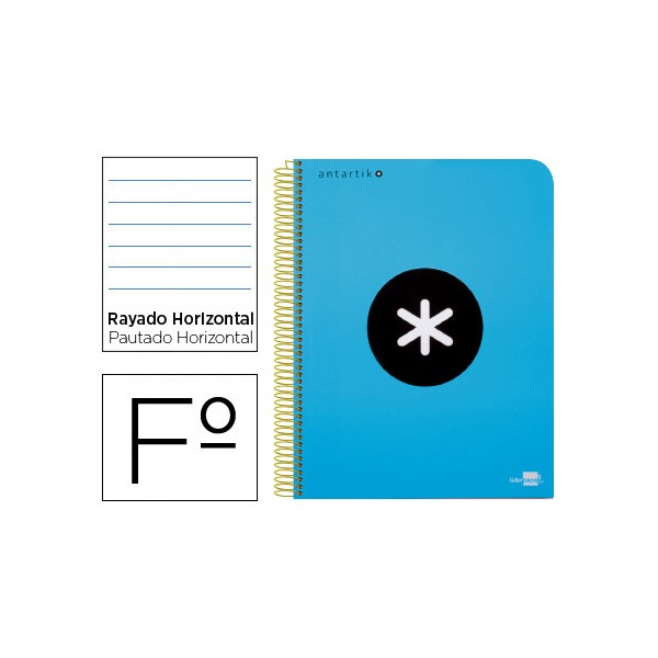 Cuaderno espiral liderpapel folio antartik tapa dura 80h 100 gr horizontal con margencolor azul. Cuaderno espiral liderpapel folio antartik tapa dura 80h 100 gr horizontal con margencolor azul.
