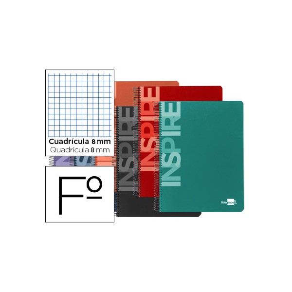 Cuaderno espiral liderpapel folio inspire tapa dura 80h 60 gr cuadro 8mm con margen colores surtidos. Cuaderno espiral liderpapel folio inspire tapa dura 80h 60 gr cuadro 8mm con margen colores surtidos.