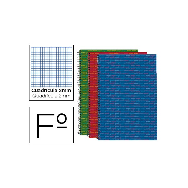 Cuaderno espiral liderpapel folio multilider tapa forrada 80h 80 gr milimetrado 2mm colores surtidos. Cuaderno espiral liderpapel folio multilider tapa forrada 80h 80 gr milimetrado 2mm colores surtidos.
