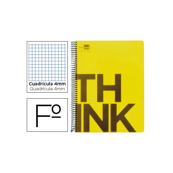 Cuaderno espiral liderpapel folio think tapa plastico 80h 80 gr cuadro 4mm con margen color amarillo. Cuaderno espiral liderpapel folio think tapa plastico 80h 80 gr cuadro 4mm con margen color amarillo.