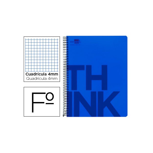 Cuaderno espiral liderpapel folio think tapa plastico 80h 80 gr cuadro 4mm con margen color azul. Cuaderno espiral liderpapel folio think tapa plastico 80h 80 gr cuadro 4mm con margen color azul.