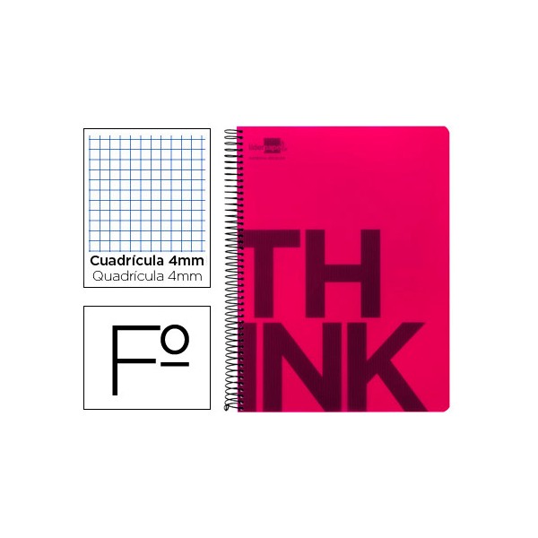 Cuaderno espiral liderpapel folio think tapa plastico 80h 80 gr cuadro 4mm con margen color rosa. Cuaderno espiral liderpapel folio think tapa plastico 80h 80 gr cuadro 4mm con margen color rosa.