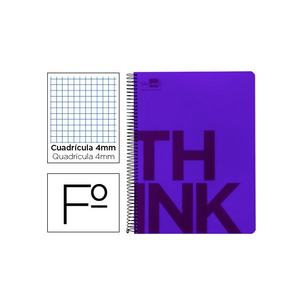 Cuaderno espiral liderpapel folio think tapa plastico 80h 80 gr cuadro 4mm con margen color violeta. Cuaderno espiral liderpapel folio think tapa plastico 80h 80 gr cuadro 4mm con margen color violeta.