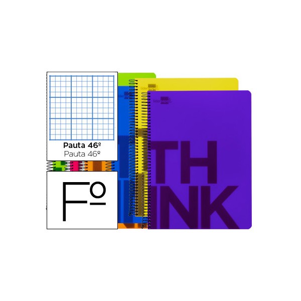 Cuaderno espiral liderpapel folio think tapa plastico 80h 80 gr rayado nº 46 6 colores surtidos. Cuaderno espiral liderpapel folio think tapa plastico 80h 80 gr rayado nº 46 6 colores surtidos.