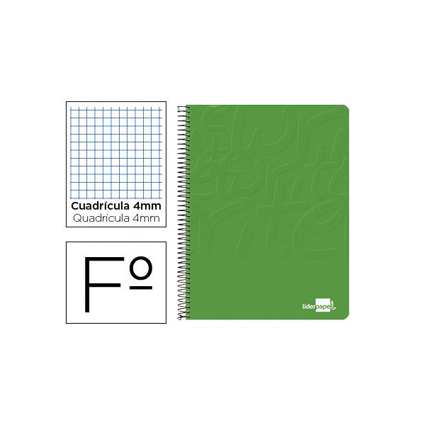 Cuaderno espiral liderpapel folio write tapa blanda 80h 60gr cuadro 4mm con margen color verde. Cuaderno espiral liderpapel folio write tapa blanda 80h 60gr cuadro 4mm con margen color verde.