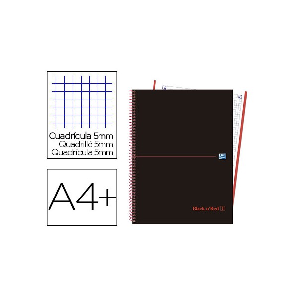 Cuaderno espiral oxford ebook 1 tapa extradura din a4+ 80 h cuadricula 5 mm black'n colors rojo. Cuaderno espiral oxford ebook 1 tapa extradura din a4+ 80 h cuadricula 5 mm black'n colors rojo.