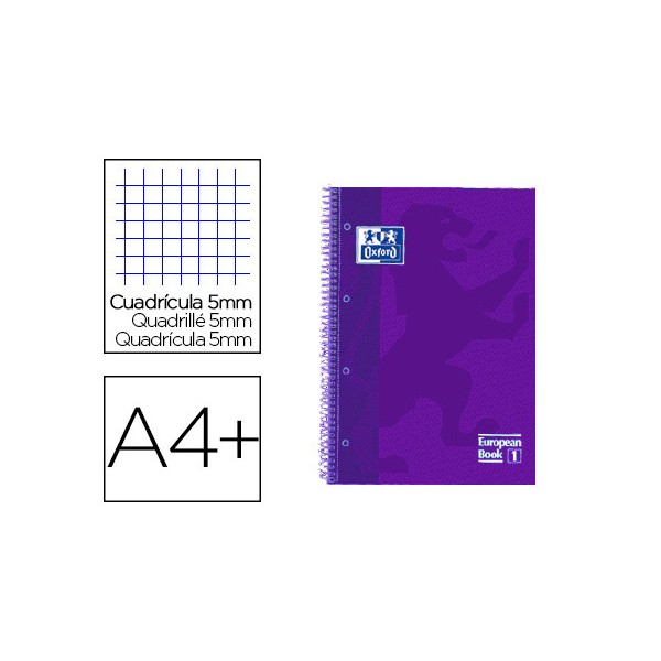 Cuaderno espiral oxford ebook 1 tapa extradura din a4+ 80 h cuadricula 5 mm lila touch. Cuaderno espiral oxford ebook 1 tapa extradura din a4+ 80 h cuadricula 5 mm lila touch.