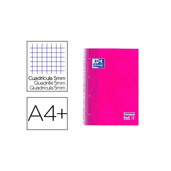 Cuaderno espiral oxford ebook 1 tapa extradura din a4+ 80 h cuadricula 5 mm rosa frambuesa touch. Cuaderno espiral oxford ebook 1 tapa extradura din a4+ 80 h cuadricula 5 mm rosa frambuesa touch.
