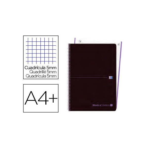 Cuaderno espiral oxford ebook 1 tapa plastico din a4+ 80 h cuadricula 5 mm black'n colors malva. Cuaderno espiral oxford ebook 1 tapa plastico din a4+ 80 h cuadricula 5 mm black'n colors malva.