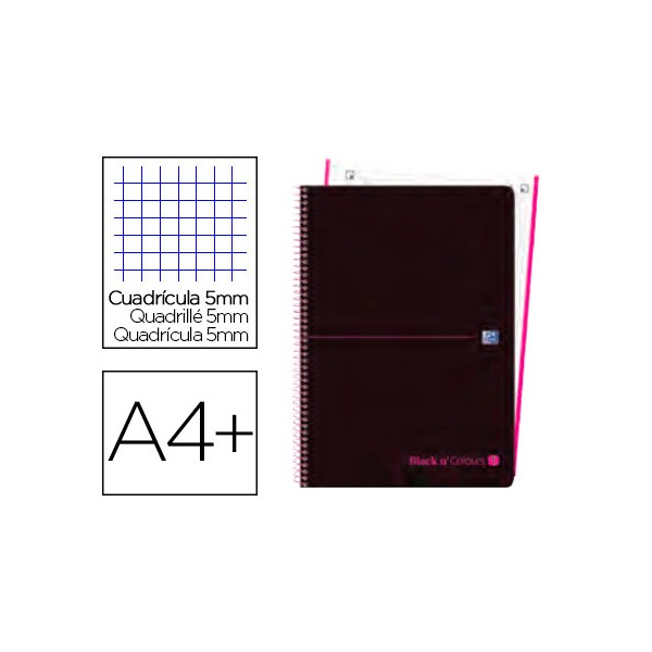 Cuaderno espiral oxford ebook 1 tapa plastico din a4+ 80 h cuadricula 5 mm black'n colors rosa. Cuaderno espiral oxford ebook 1 tapa plastico din a4+ 80 h cuadricula 5 mm black'n colors rosa.