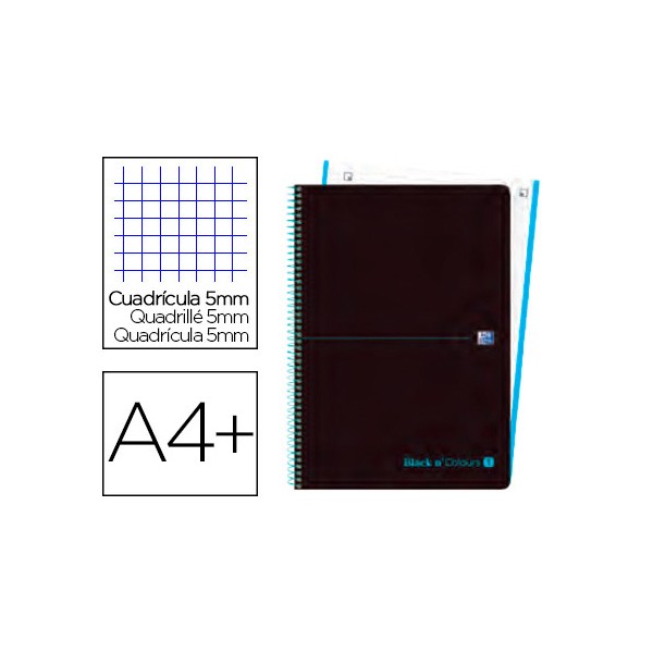 Cuaderno espiral oxford ebook 1 tapa plastico din a4+ 80 h cuadricula 5 mm black'n colors turquesa. Cuaderno espiral oxford ebook 1 tapa plastico din a4+ 80 h cuadricula 5 mm black'n colors turquesa.