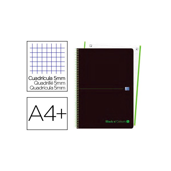 Cuaderno espiral oxford ebook 1 tapa plastico din a4+ 80 h cuadricula 5 mm black'n colors verde. Cuaderno espiral oxford ebook 1 tapa plastico din a4+ 80 h cuadricula 5 mm black'n colors verde.