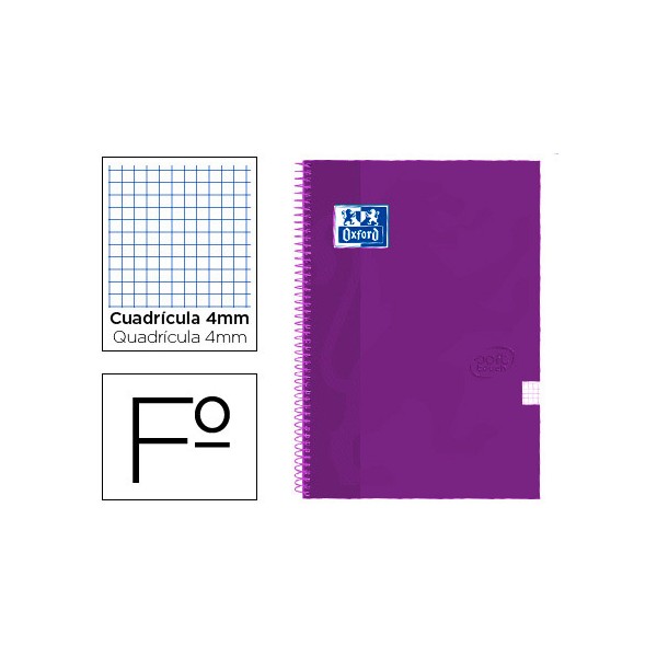 Cuaderno espiral oxford tapa extradura folio 80 h cuadricula 4 mm lila touch. Cuaderno espiral oxford tapa extradura folio 80 h cuadricula 4 mm lila touch.