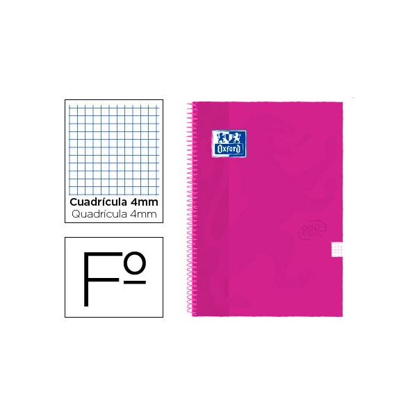 Cuaderno espiral oxford tapa extradura folio 80 h cuadricula 4 mm rosa frambuesa touch. Cuaderno espiral oxford tapa extradura folio 80 h cuadricula 4 mm rosa frambuesa touch.