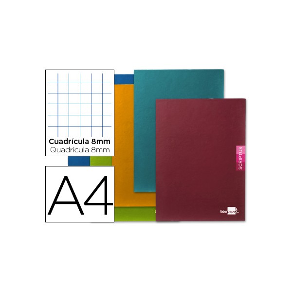 Libreta liderpapel scriptus a4 48 hojas 90g/m2 cuadro 8mm conmargen. Libreta liderpapel scriptus a4 48 hojas 90g/m2 cuadro 8mm conmargen.