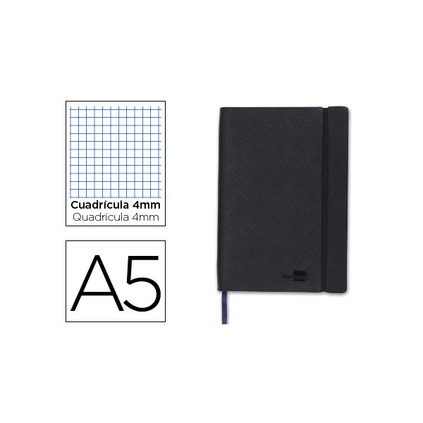 Libreta liderpapel simil piel a5 120 hojas 70g/m2 cuadro 4mm sin margen negro. Libreta liderpapel simil piel a5 120 hojas 70g/m2 cuadro 4mm sin margen negro.