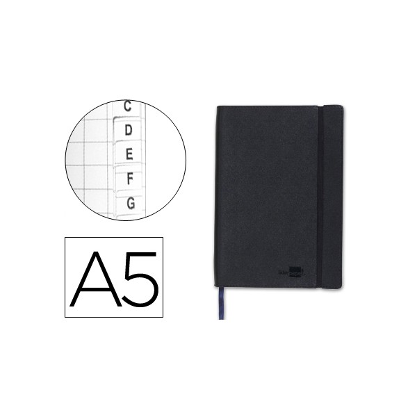 Libreta liderpapel simil piel a5 120 hojas 70g/m2 indice negro. Libreta liderpapel simil piel a5 120 hojas 70g/m2 indice negro.