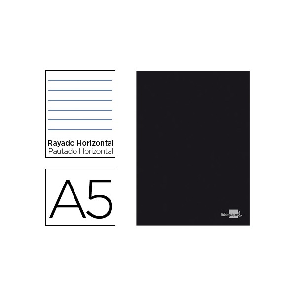 Libreta liderpapel tapa negra a5 80 hojas 60g/m2 horizontal con doble margen. Libreta liderpapel tapa negra a5 80 hojas 60g/m2 horizontal con doble margen.