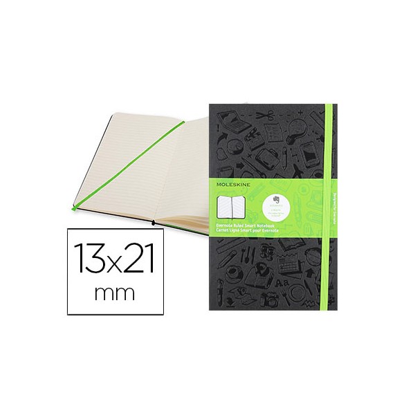 Libreta moleskine tapa dura evernote smart rayado horizontal 240 hojas color negro cierre con goma 130x210 mm. Libreta moleskine tapa dura evernote smart rayado horizontal 240 hojas color negro cierre con goma 130x210 mm.