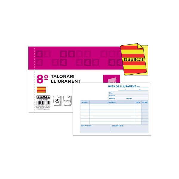 Talonario liderpapel entregas 8º original y copia t228 apaisado texto en catalan. Talonario liderpapel entregas 8º original y copia t228 apaisado texto en catalan.