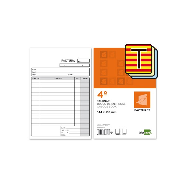 Talonario liderpapel facturas cuarto original y 2 copias t316 con i.V.A. Texto en catalan. Talonario liderpapel facturas cuarto original y 2 copias t316 con i.V.A. Texto en catalan.