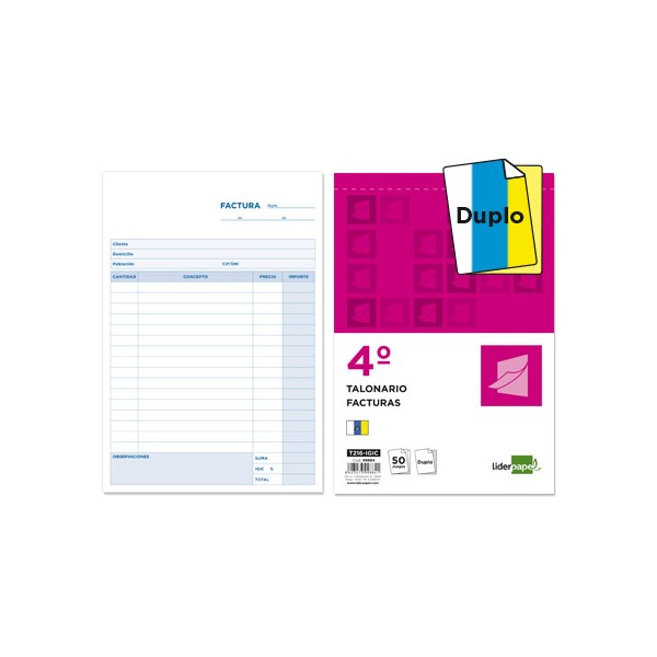 Talonario liderpapel facturas cuarto original y copia t216 con i.G.I.C.. Talonario liderpapel facturas cuarto original y copia t216 con i.G.I.C..