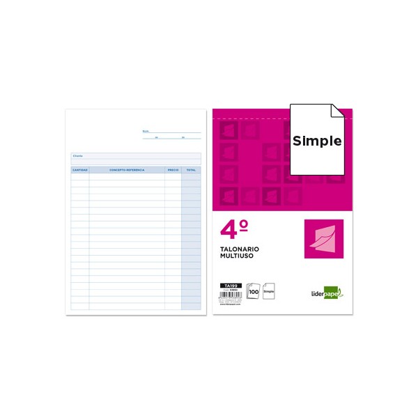 Talonario liderpapel multiusos cuarto original t199. Talonario liderpapel multiusos cuarto original t199.