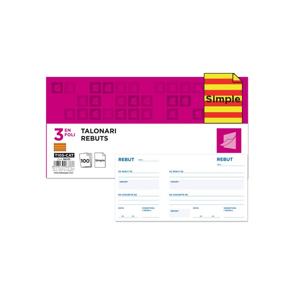Talonario liderpapel recibos 3/fº original t105 con matriz texto en catalan. Talonario liderpapel recibos 3/fº original t105 con matriz texto en catalan.