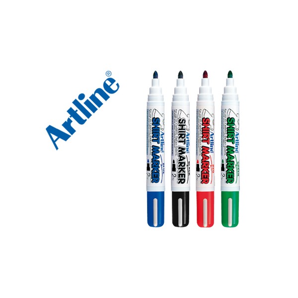 Rotulador artline camiseta ekt-2 negro rojo azul y verde punta redonda 2 mm para uso en camiseta caja de 4. Rotulador artline camiseta ekt-2 negro rojo azul y verde punta redonda 2 mm para uso en camiseta caja de 4.