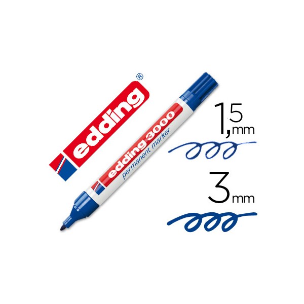 Rotulador edding marcador permanente 3000 azul -punta redonda 1,5-3 mm recargable. Rotulador edding marcador permanente 3000 azul -punta redonda 1,5-3 mm recargable.