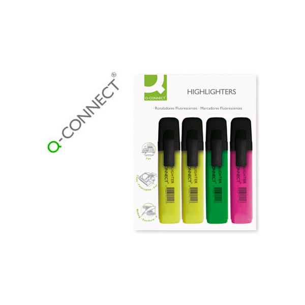 Rotulador q-connect fluorescente surtido -2 amarillo, 1 verde, 1 rosa -blister de 4 unidades. Rotulador q-connect fluorescente surtido -2 amarillo, 1 verde, 1 rosa -blister de 4 unidades.