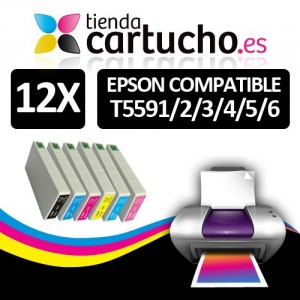 PACK 12 (ELIJA COLORES) CARTUCHOS COMPATIBLES EPSON T5591/2/3/4/5/6 PARA LA IMPRESORA Epson Stylus Photo RX 700