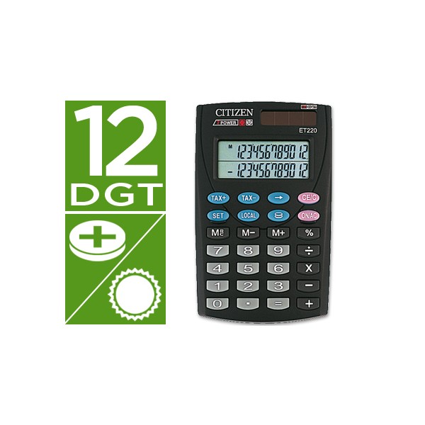 Calculadora citizen bolsillo et-220 12 digitos doble pantalla con tecla de impuestos. Calculadora citizen bolsillo et-220 12 digitos doble pantalla con tecla de impuestos.