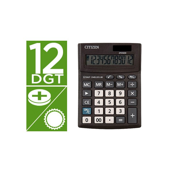 Calculadora citizen sobremesa business line eco eficiente solar y pilas 12 digitos 136x100x32 mm. Calculadora citizen sobremesa business line eco eficiente solar y pilas 12 digitos 136x100x32 mm.