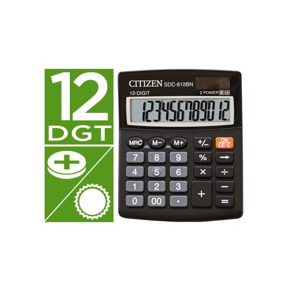 Calculadora citizen sobremesa sdc-812 bn eco eficiente solar y a pilas 12 digitos 124 x 102 x 25 mm. Calculadora citizen sobremesa sdc-812 bn eco eficiente solar y a pilas 12 digitos 124 x 102 x 25 mm.