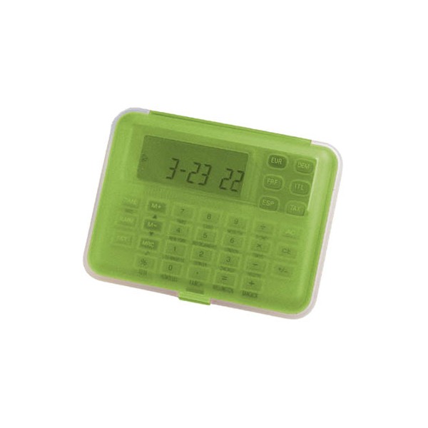 Calculadora imac p-855 cfv -euro -transparente verde -con reloj -alarma. Calculadora imac p-855 cfv -euro -transparente verde -con reloj -alarma.