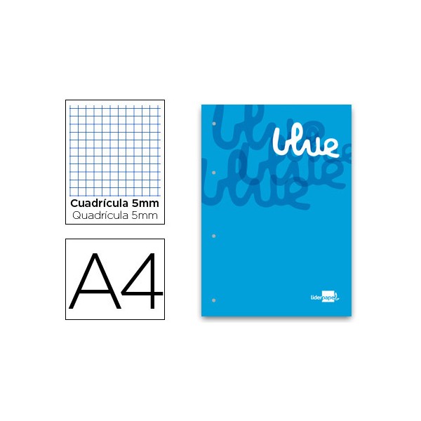 Bloc encolado liderpapel cuadro 5 mm azul a4 natural 100 hojas 100 g/m2. Bloc encolado liderpapel cuadro 5 mm azul a4 natural 100 hojas 100 g/m2.