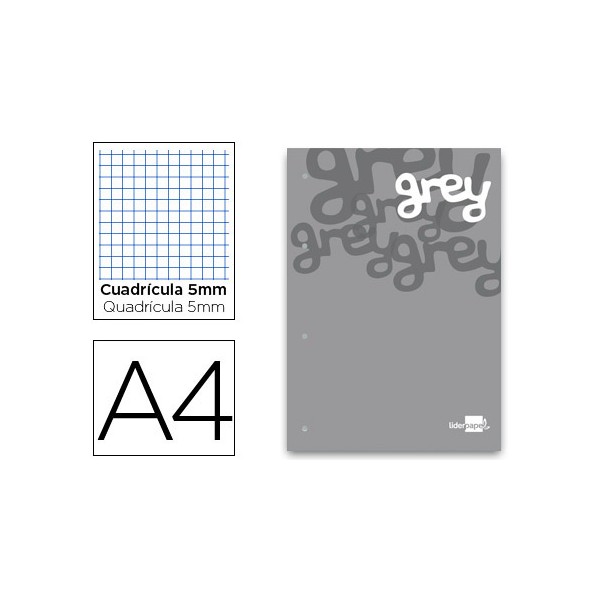 Bloc encolado liderpapel cuadro 5 mm gris a4 natural 100 hojas 100 g/m2. Bloc encolado liderpapel cuadro 5 mm gris a4 natural 100 hojas 100 g/m2.