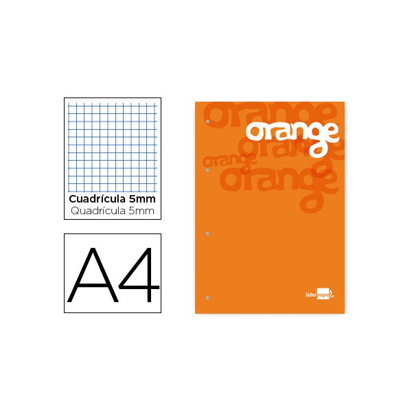 Bloc encolado liderpapel cuadro 5 mm naranja a4 natural100 hojas 100 g/m2. Bloc encolado liderpapel cuadro 5 mm naranja a4 natural100 hojas 100 g/m2.