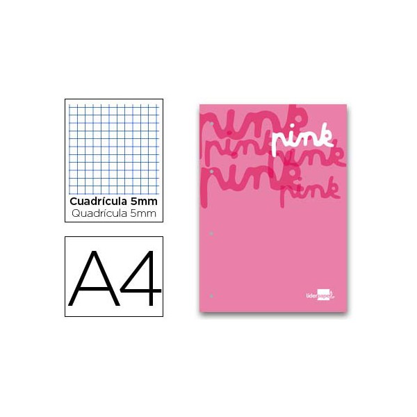 Bloc encolado liderpapel cuadro 5 mm rosa a4 natural 100 hojas 100 g/m2. Bloc encolado liderpapel cuadro 5 mm rosa a4 natural 100 hojas 100 g/m2.