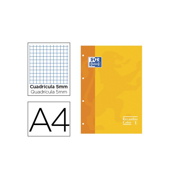 Recambio color oxford din 4a 80 hojas 90 grs cuadros 5 mm 4 taladros amarillo. Recambio color oxford din 4a 80 hojas 90 grs cuadros 5 mm 4 taladros amarillo.