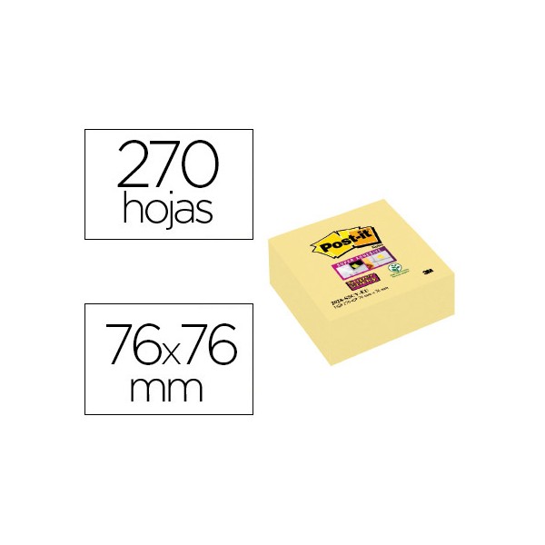 Bloc de notas adhesivas quita y pon post-it super sticky 76x76 mm cubo con 270 hojas amarillo canario. Bloc de notas adhesivas quita y pon post-it super sticky 76x76 mm cubo con 270 hojas amarillo canario.