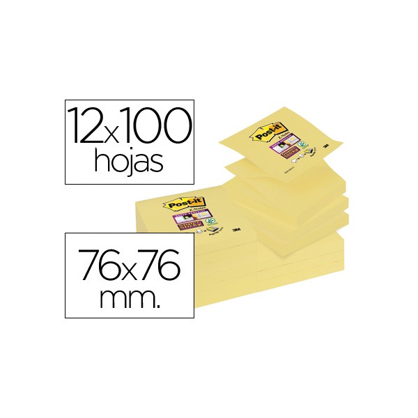 Bloc de notas adhesivas quita y pon post-it super sticky 76x76 mm zigzag con 12 bloc amarillo canario. Bloc de notas adhesivas quita y pon post-it super sticky 76x76 mm zigzag con 12 bloc amarillo canario.