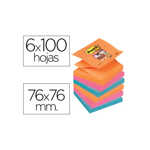 Bloc de notas adhesivas quita y pon post-it super sticky 76x76 mm zigzag con 6 bloc 2 rosa naranja neon azul. Bloc de notas adhesivas quita y pon post-it super sticky 76x76 mm zigzag con 6 bloc 2 rosa naranja neon azul.