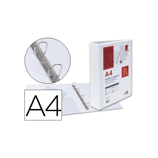 Carpeta canguro 4 anillas mixtas 55mm liderpapel a4 plastico blanca. Carpeta canguro 4 anillas mixtas 55mm liderpapel a4 plastico blanca.